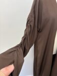 Brown ruched sleeves open front abaya – full view