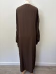 Brown ruched sleeves open front abaya – full view