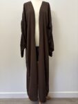 Brown ruched sleeves open front abaya – full view