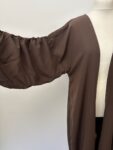 Brown ruched sleeves open front abaya – full view