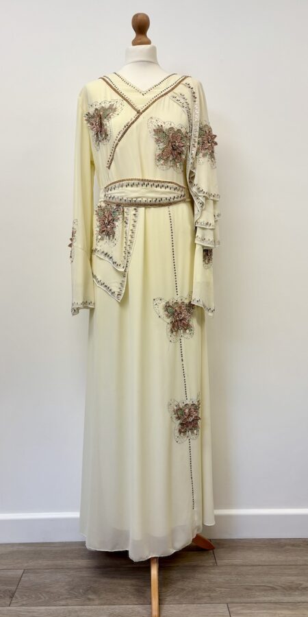 Cream beaded chiffon occasion maxi dress, size 14