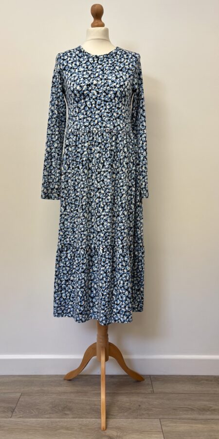 F&F blue and white long sleeved midi dress, size 6