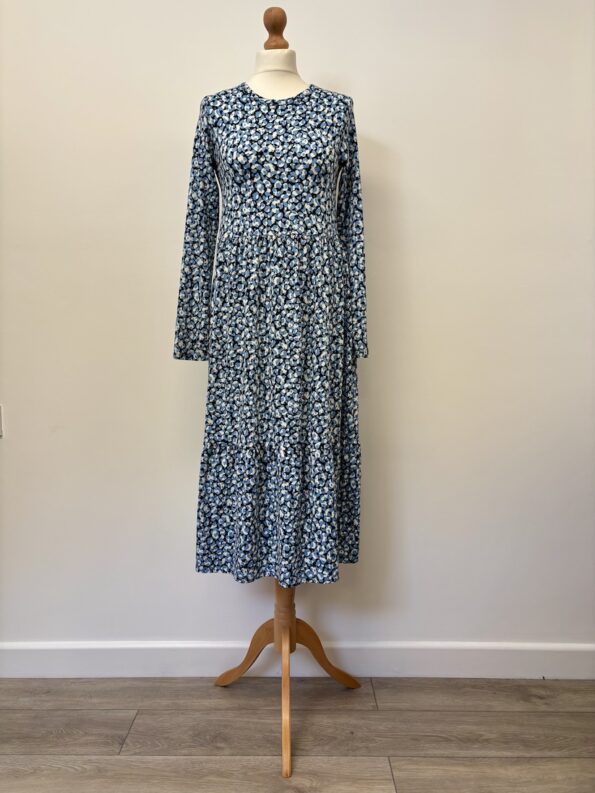 F&F blue and white long sleeved midi dress, size 6