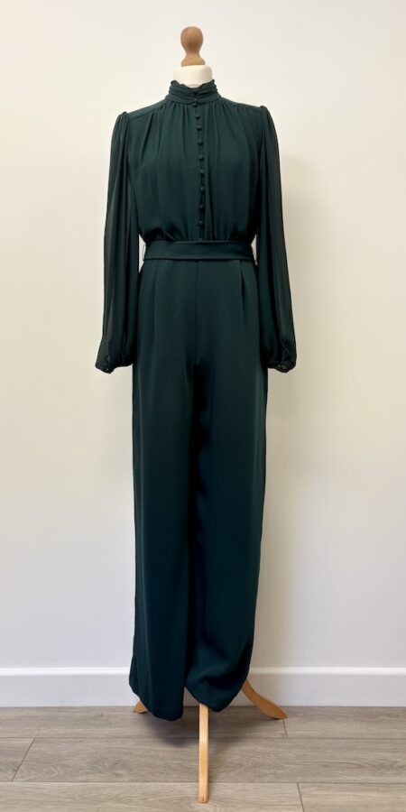 Forever New emerald green jumpsuit with chiffon sleeves, size 10