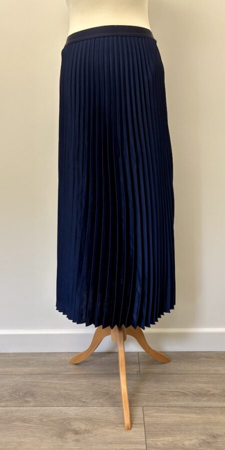 Mango deep blue pleated midi skirt with elastic waist, xs