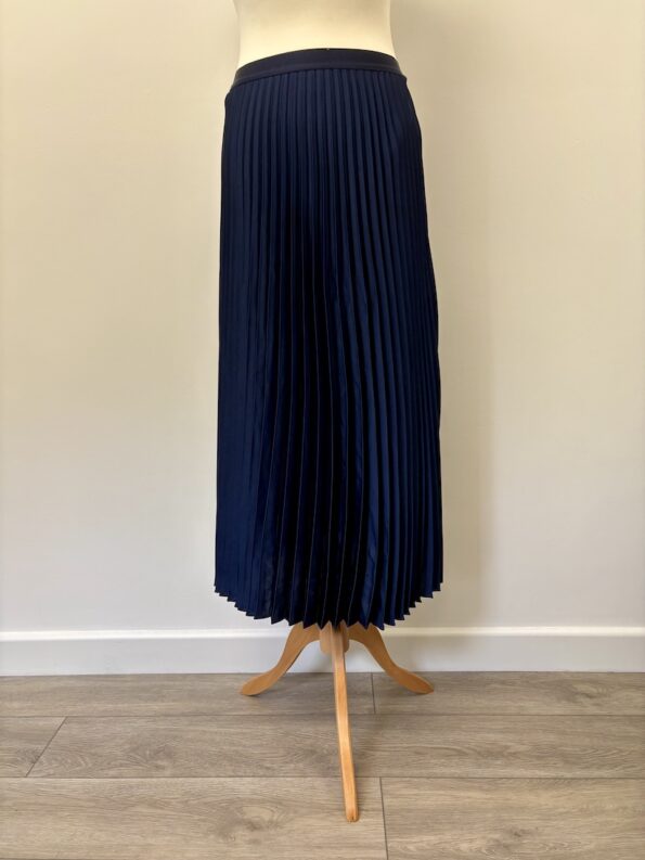 Mango deep blue pleated midi skirt with elastic waist, xs