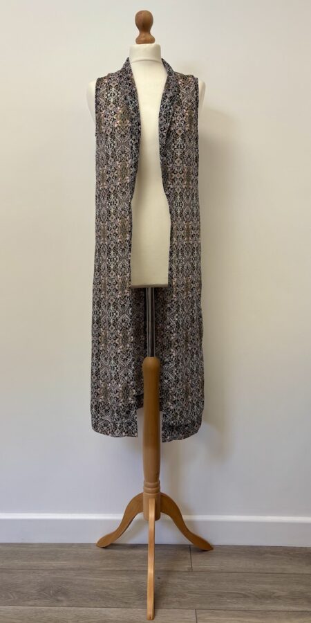 Miss Selfridge sleeveless open front patterned loose long vest/waistcoat/overjacket, size 8