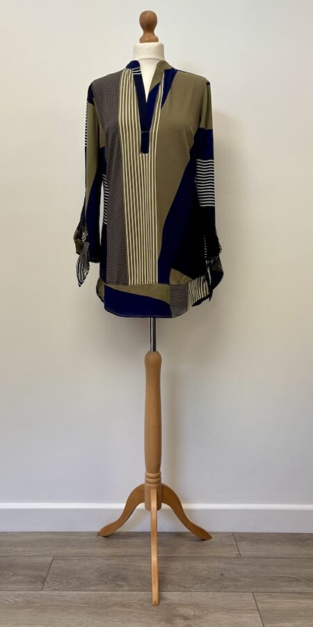 Next navy and olive green abstract shirt blouse, size 8
