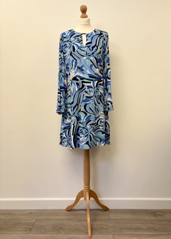 Ozzie Clarke blue multishaded tunic dress, size 12