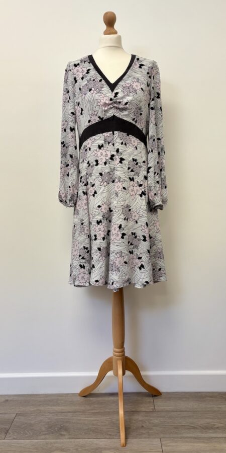 Ossie Clark London dress with pale pink flowers, size 14