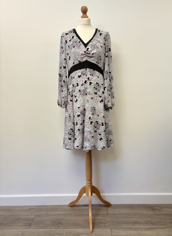 Ossie Clark London dress with pale pink flowers, size 14