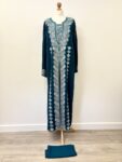 Teal long embroidered abaya dress with matching scarf - fits up to size 16