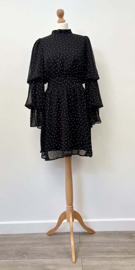 YAS chiffon black with white spots ruffle long blouse