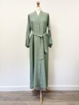 Abaya Buth green sateen abaya with popper opening front, 54" long