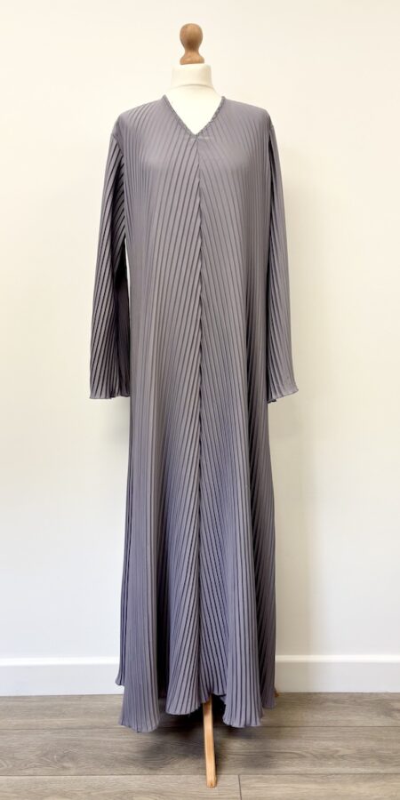 Light blue/grey pleated slip on abaya, 56" width
